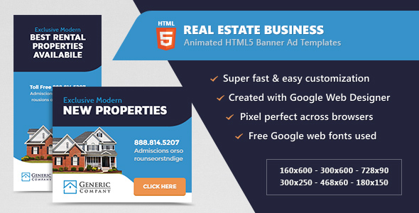 Real Estate Business Banner Ads - HTML5 Animated GWD