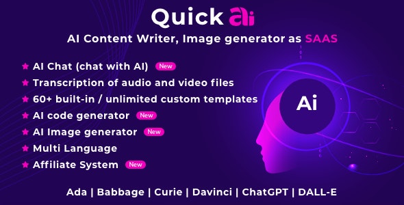 QuickAI OpenAI - ChatGPT - AI Writing Assistant and Content Creator as SaaS