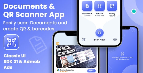 Document & QR Code Scanner (V 2.0) - Document Scanner Android - QR Code Reader with Admob