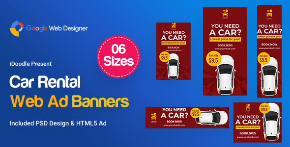 Car Rental HTML5 Banners Ad - GWD & PSD