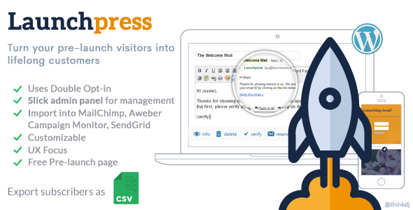 Launchpress: Upcoming Site Launch WP Plugin with Subscription Management & Double Opt-in