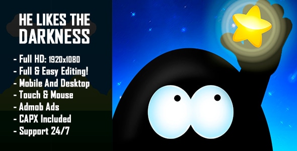 He Likes The Darkness - HTML5 Game + Mobile Version! (Construct 2 / Construct 3 / CAPX)