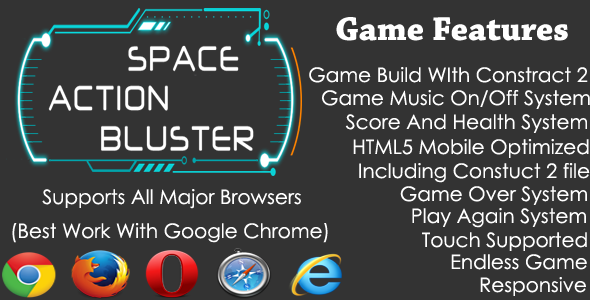 Space Action Bluster HTML5 Endless Shooting Game