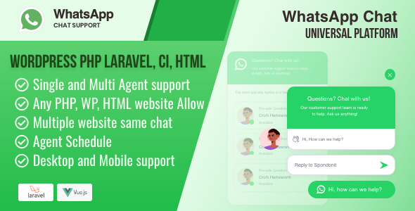 WhatsApp Chat - Universal Platform WordPress PHP & HTML Standalone Software