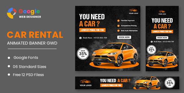 Rent A Car HTML5 Banner Ads GWD