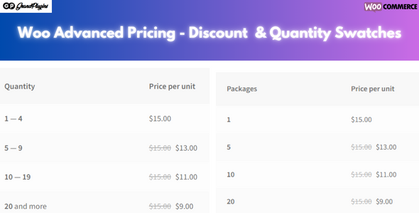 WooCommerce Advanced Pricing - Discounts & Quantity Swatches