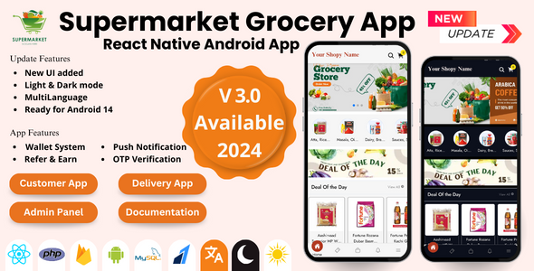 Grocery React Native Android App | Supermarket App | Single Vendor App