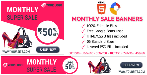 Monthly Super Sale Animated HTML5 Banner Ads (GWD)