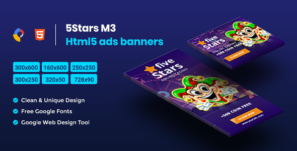 5 Stars HTML5 Animate Banner Ads - GWD M3