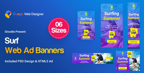 Surf Banners Ad HTML5 D38 - GWD & PSD