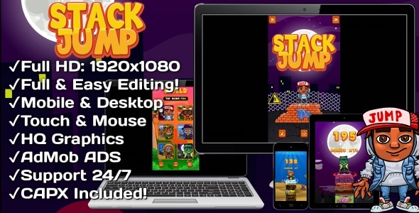 Stack Jump - HTML5 Game 6 Levels + Mobile Version! (Construct 3 | Construct 2 | Capx)