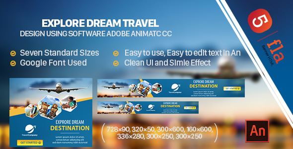 Explore Dream Travel Banner Ad HTML5 (Animate CC)