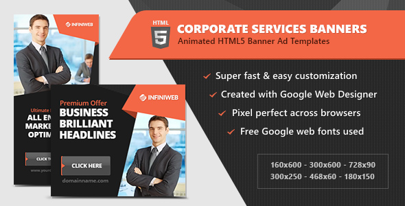 HTML5 Ads - Corporate Services Animated Banner Templates (GWD)