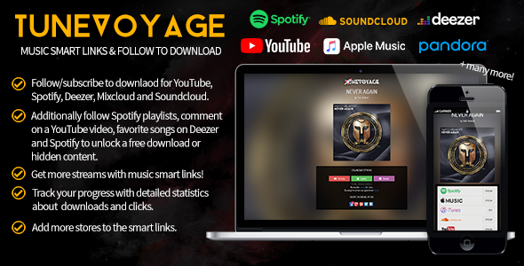 TuneVoyage - Smart Links & Follow To Download (Spotify/YouTube/Deezer/Soundcloud/Mixcloud)