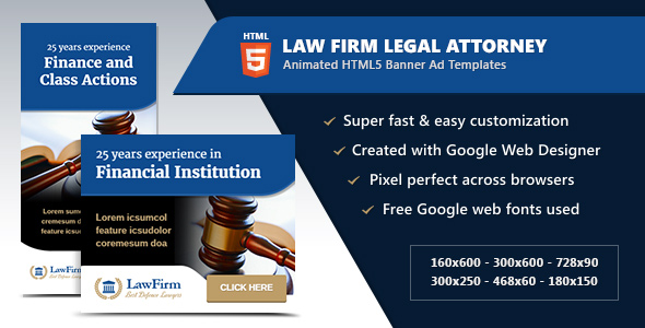 Law Firm Legal Attorney Banners - HTML5 Animated GWD