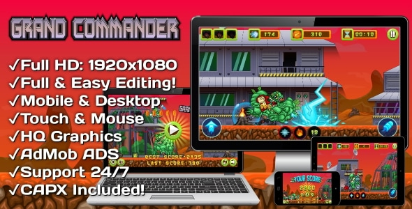 Grand Commander - HTML5 Game, Mobile Version+AdMob!!! (Construct 3 | Construct 2 | Capx)