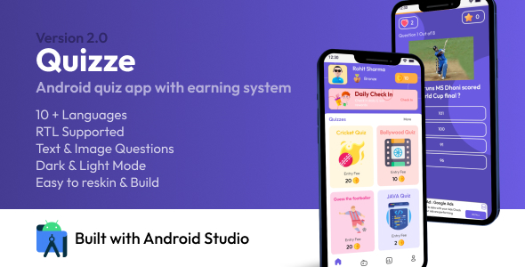 Quizze | Android Quiz App |Android Gaming App | Android Studio Full App + Admin Panel