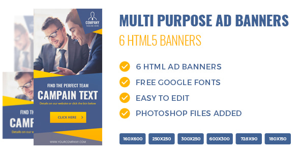 HTML5 Multi Purpose Banners - 6 Sizes