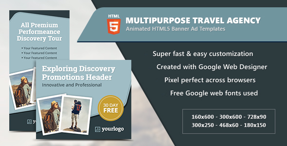 Multipurpose Travel Agency Banners - HTML5 Animated GWD