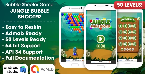 Jungle Bubble Shooter Game Android Studio Project with AdMob Ads + Ready to Publish