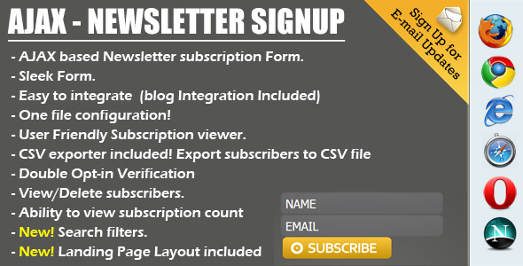 Ajax Newsletter Signup - PHP Admin & CSV export