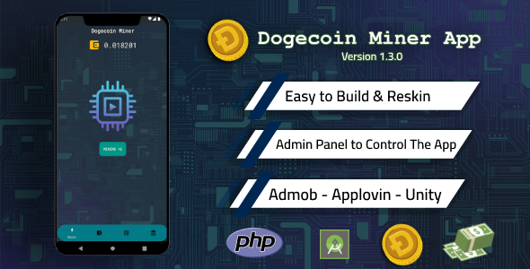 Dogecoin Miner App with Admin Panel and Admob + Unity Ads