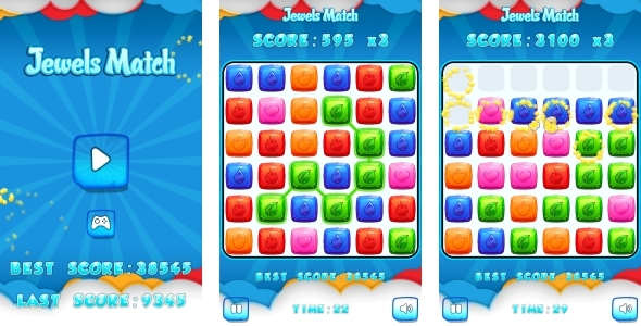 Jewels Match - HTML5 Game + Mobile + AdMob (Construct 3 | Construct 2 | Capx)