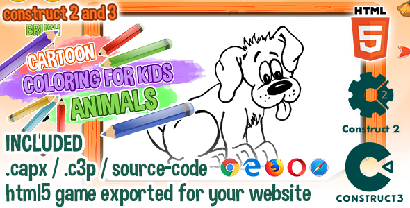 Cartoon Coloring for Kids - Animals - HTML5 Construct 2 & 3 Game with Source-code