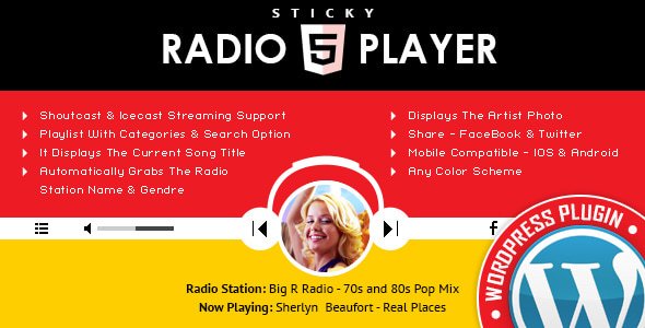 Sticky Radio Player WordPress Plugin - Full Width Shoutcast and Icecast HTML5 Player