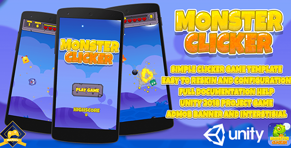 Monster Clicker : Unity 2018 Game Source Code + Admob Ads Ready