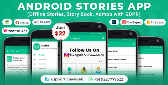 Android Stories App (Offline Stories, Story Book, Admob with GDPR)