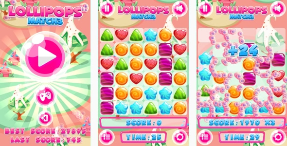 Lollipops Match3 - HTML5 Game + Mobile game! (Construct 3 | Construct 2 | Capx)