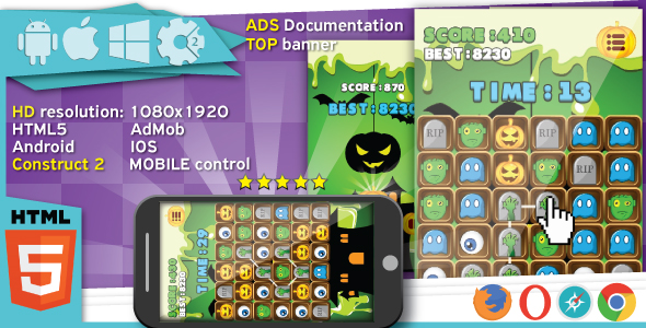 Halloween Match3 game - Construct2 (.capx) + cocoon ADS