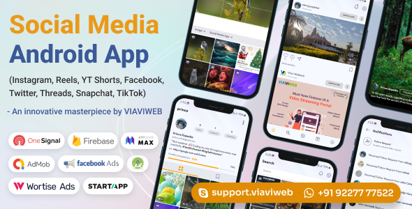 Social Media Android App (Instagram, Reels, YT Shorts, Facebook, Twitter, Threads, Snapchat, TikTok)