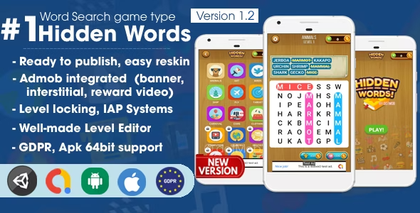 Hidden Words - Word Search Game Unity Template