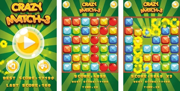 Crazy Match3 - HTML5 Game + Android + AdMob (Construct 3 | Construct 2 | Capx)