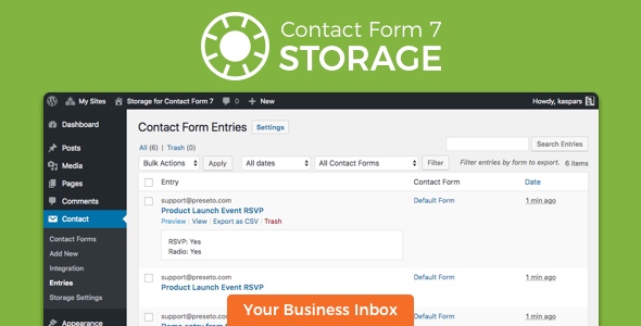 Storage for Contact Form CF7