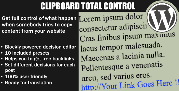 Clipboard Total Control - Control what happen when somebody copy your text - WordPess Plugin