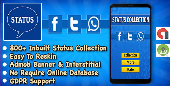 Status App + Best Status Collection For WhatsApp + Instagram + Facebook + Twitter + Android Studio