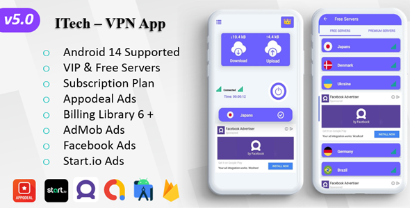 ITech VPN App | VPN unblock Proxy | VPN Secure Servers | Admin Panel | Admob Ads