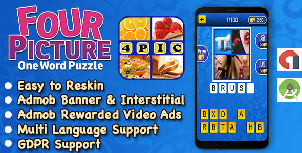 4 Pics 1 Word Games + Best Kids Trivia Quiz + Ready For Publish + Android + Multi Language