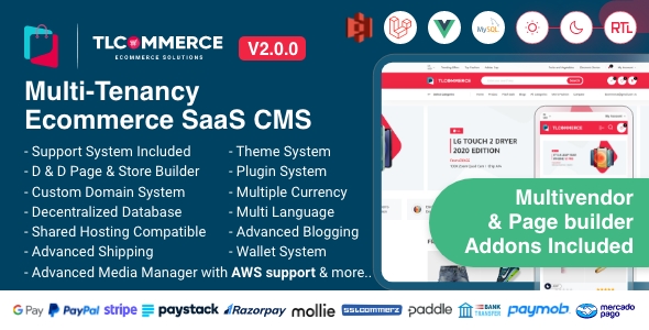 TLCommerce SaaS | Laravel & VueJS Powered Multi-Tenancy Ecommerce SaaS CMS