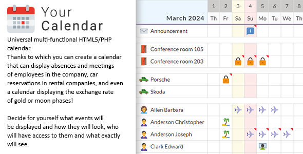 Your Calendar - Universal multi-functional calendar. Team, rental, multipurpose calendar.