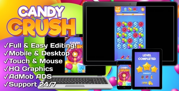 Candy Crush - HTML5 + Mobile Game (Construct 3)