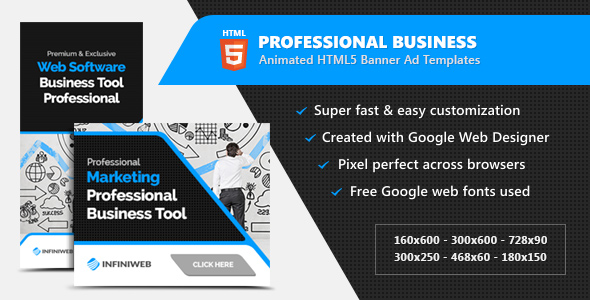 Professional Business HTML5 Banner Ads - Animated GWD Templates