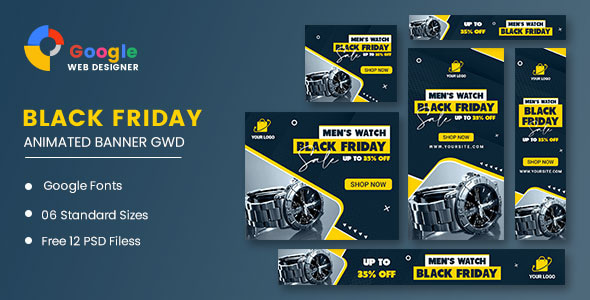 Men Watch Black Friday Sale HTML5 Banner Ads GWD