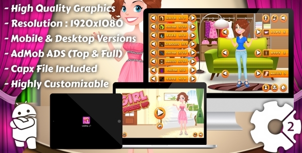 Girl Dress Up - HTML5 Game, Mobile Version+AdMob!!! (Construct 3 | Construct 2 | Capx)