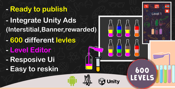 Liquid sort ,water sort puzzle, (complete unity Game +unity ads)