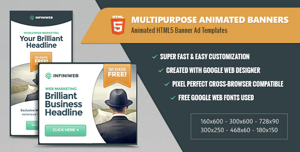 Multipurpose Animated Banners - HTML5 Ad Templates GWD