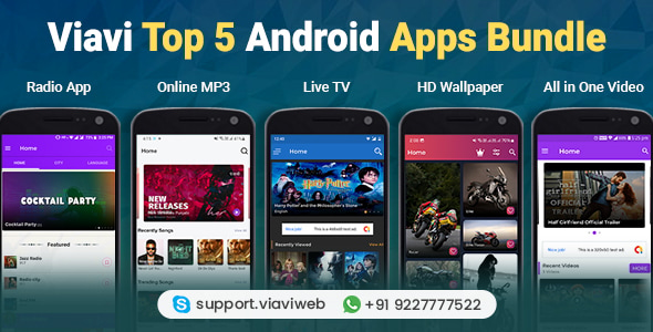 Viavi Top 5 Android Apps Bundle (TV, Radio, Wallpaper, MP3 & Videos)